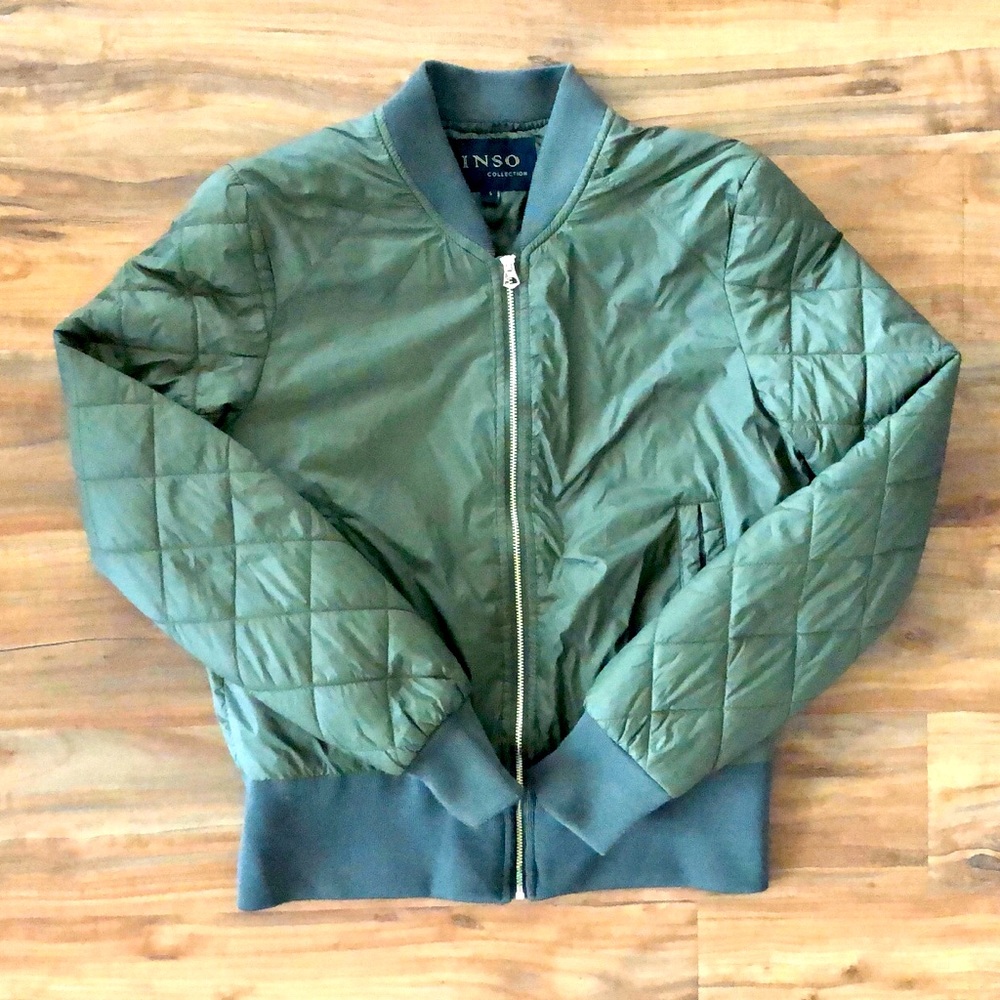 Green quilted bomber jacket S